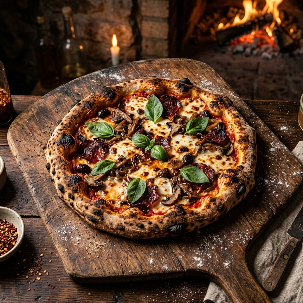 Artisan pizza from wood-fired oven