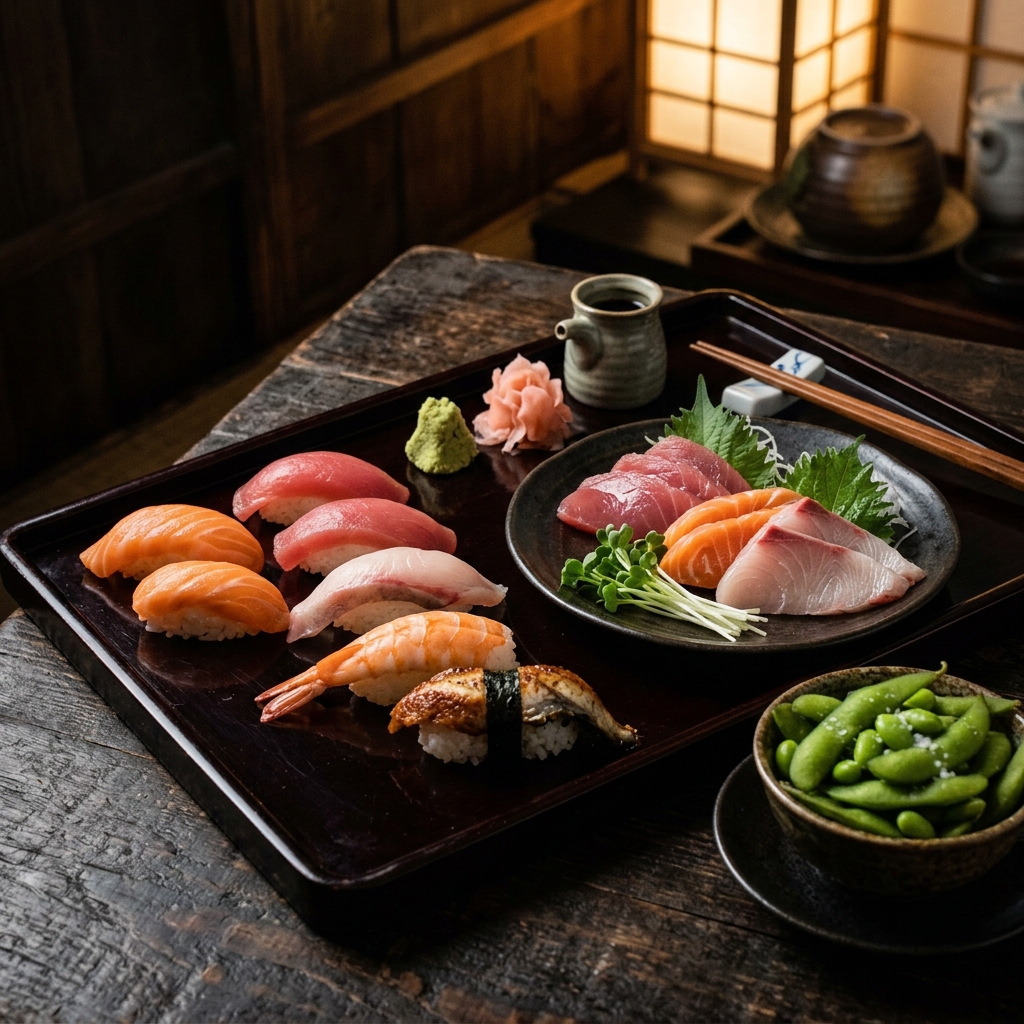 Elegant Japanese cuisine arrangement